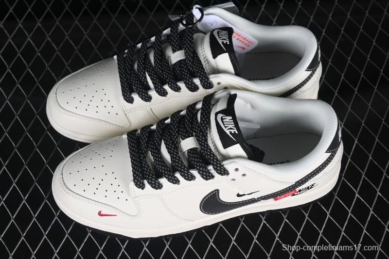 Nike SB Dunk Low Supreme Collaboration Beige Black Small Swoosh Anniversary High-End Custom Low-Top Casual Sneakers - HH7518-035