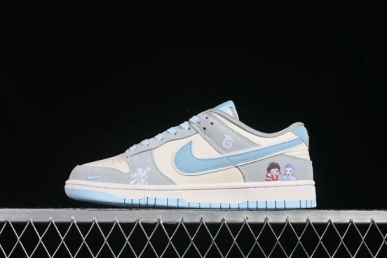 Nike SB Dunk Low Nezha Series Gray White with Blue Swoosh Anniversary Custom Low-Top Casual Skate Shoes - LW1818-114