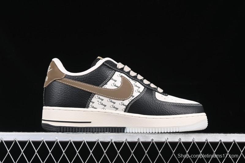 Nike Air Force 1 '07 Low Stussy Collaboration Black Leather & Gum Sole Low-Top Casual Sneakers - CH6336-519
