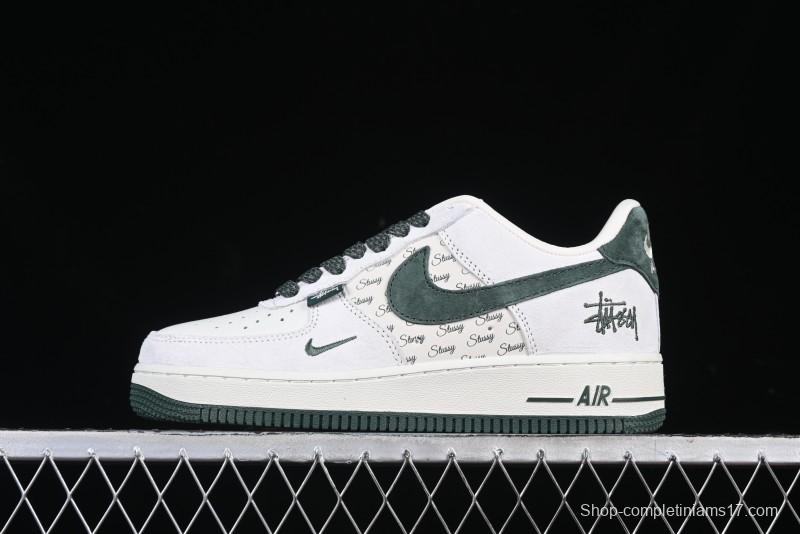 Nike Air Force 1 '07 Low Stussy Collaboration Green Suede Swoosh Low-Top Casual Sneakers - CH6336-511