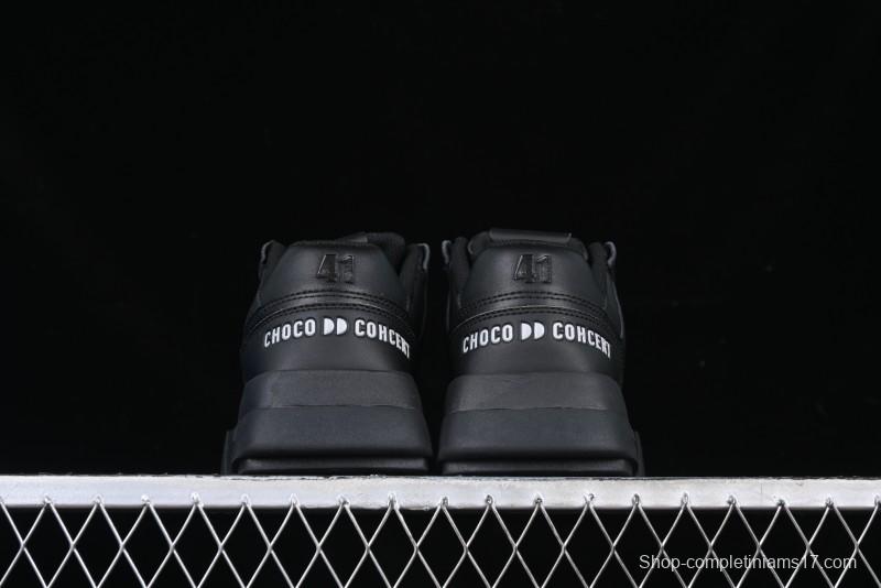 Choco Concert Leather Round Square Asymmetric Fashion Sneakers Black - AJE5