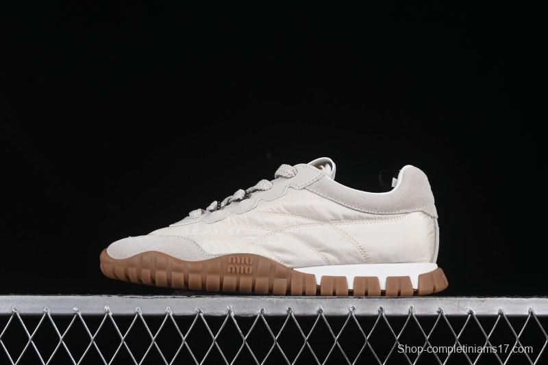 Miu Miu Suede Round Toe Lace-Up Women's Low-Top Casual Shoes in Beige - 99D4