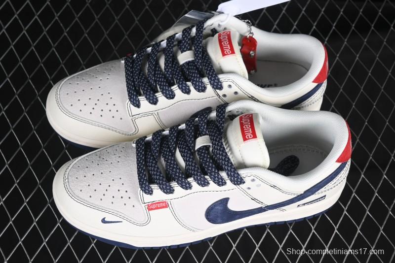 Nike SB Dunk Low Supreme Collaboration Grey Blue Woven Label Anniversary High-End Custom Low-Top Casual Skate Shoes - BB7518-026