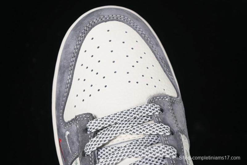 Nike SB Dunk Low Stussy Anniversary Edition Patchwork Grey Swoosh Customized Casual Skate Shoes - YX5066-221