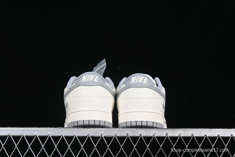 Nike SB Dunk Low Stussy Collaboration Light Grey Brushed Swoosh Anniversary Custom Low-Top Casual Sneakers - XX2025-608