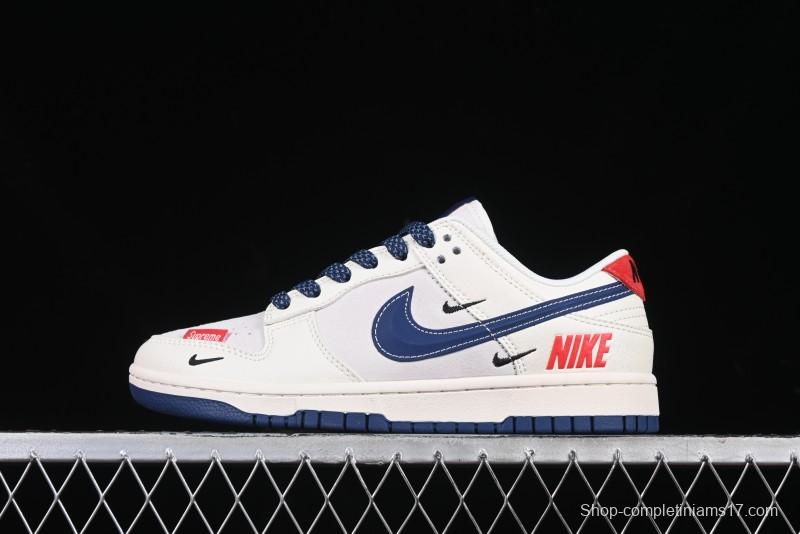 Nike SB Dunk Low Supreme Collaboration - Off-White 3D Navy Swoosh Anniversary Custom Low-Top Casual Sneakers - FC1688-204