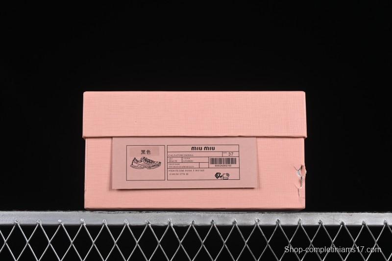 Miu Miu Suede Round Toe Lace-Up Women's Low-Top Casual Shoes - 99D4