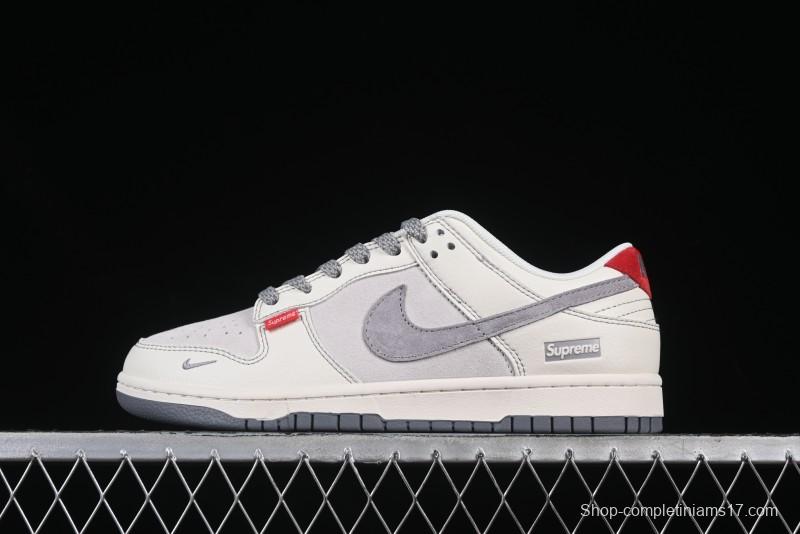 Nike SB Dunk Low Supreme Collaboration Red Tag Beige Gray Swoosh Anniversary High-End Custom Low-Top Casual Skate Shoes - BB7518-025