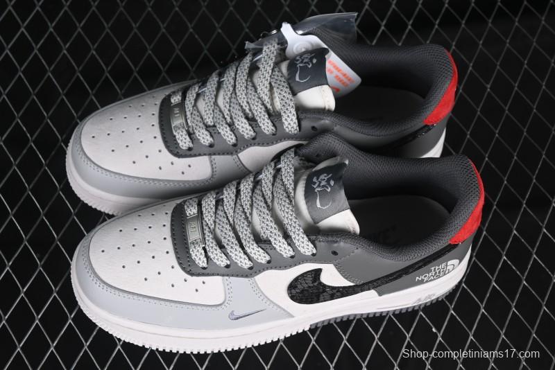 Nike Air Force 1 '07 Low The North Face Collaboration Beige Grey Black Snake Leather Custom Casual Sneakers - DM6688-052