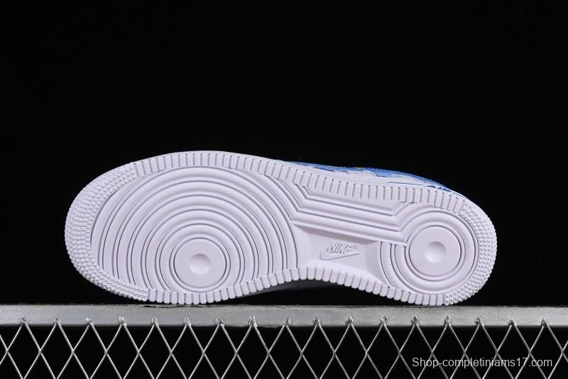 Nike Air Force 1 '07 Low Witch Collaboration Custom Leather Sneakers with Skull Design and Gradient White-Blue - CW2288-111