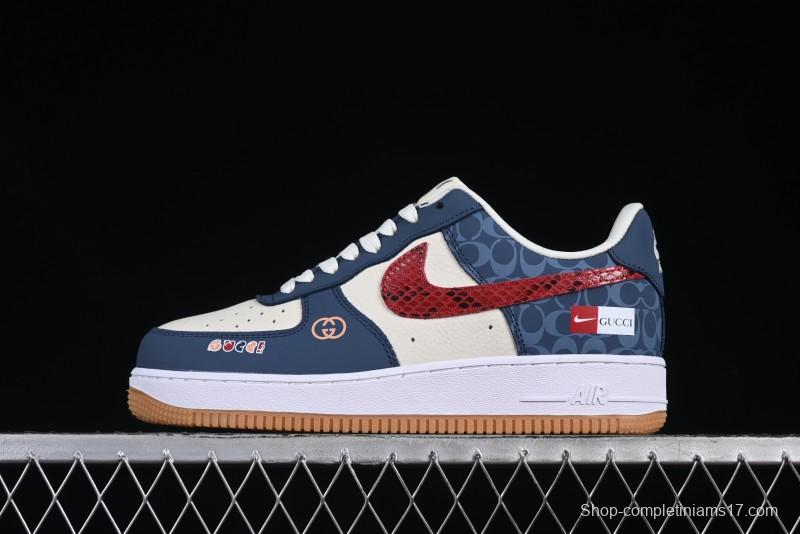Nike Air Force 1 '07 Low Gucci Collaboration Snake Pattern Red Swoosh Casual Sneakers - DF0188-039