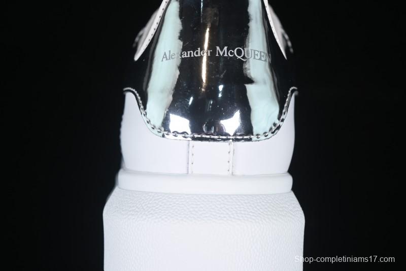 Alexander McQueen Oversized Sneakers with Mirror Silver Heel - White Leather Lace-Up Shoes