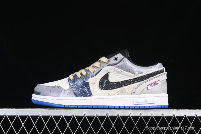 Nike Air Jordan 1 Low Retro Basketball Shoes Panda Prank Surf Fishing Overfishing Blue Brown Gray - 553558-140
