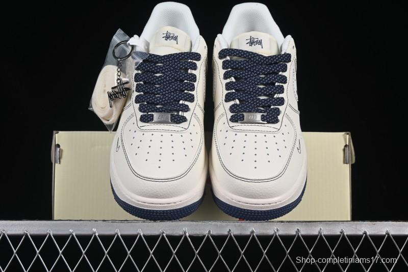 Nike Air Force 1 '07 Low Stussy Collaboration Grey Swoosh Casual Sneakers - HH7518-063