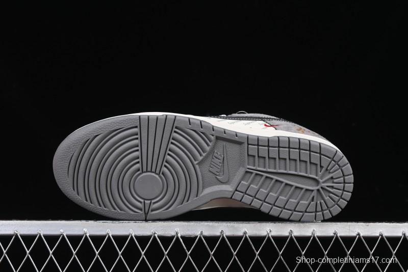 Nike SB Dunk Low Supreme Collaboration Bullet Screen Black Check Anniversary Customized Low-Top Casual Sneakers - FC1688-208