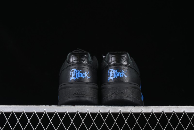 NY Yankees Black Leather Sneakers with Bold Blue Logo