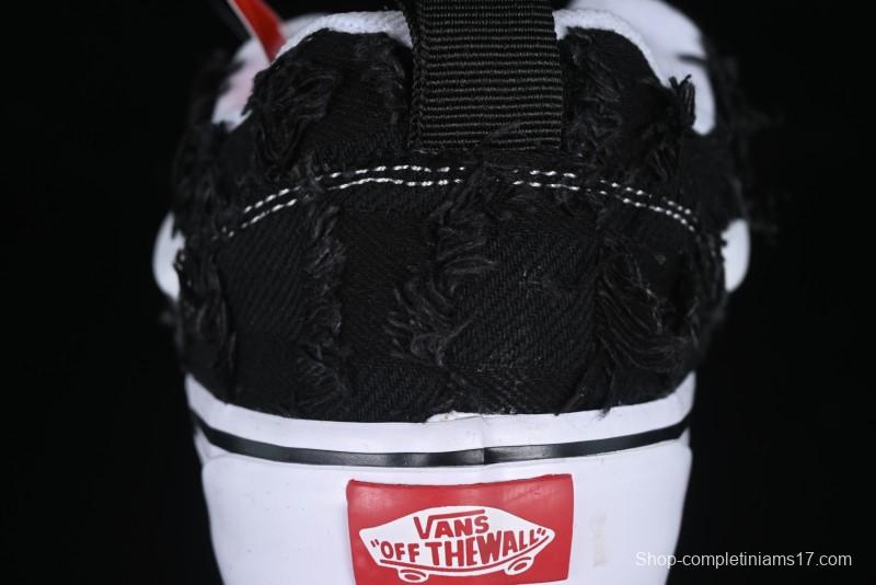 Vans Old Skool Distressed Black Canvas Sneakers with Orange Accents