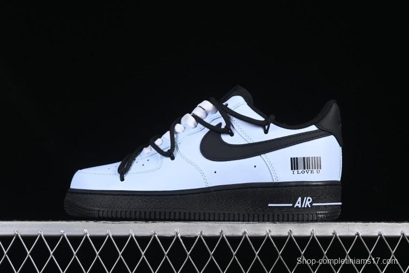 Custom "I Love U" Black & White Sneakers - Sleek Barcode Design