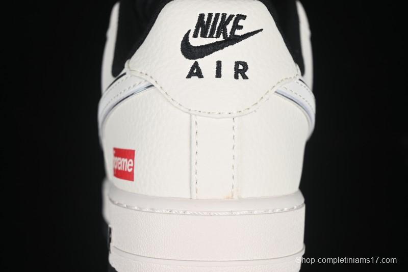 Nike Air Force 1 '07 Low Supreme Collaboration Beige Black Spliced Casual Sneakers with Strap - HH7518-056