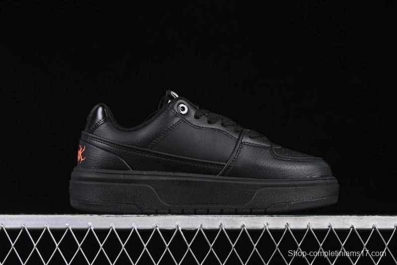 NY Yankees Black Leather Sneakers with Bold Orange Logo