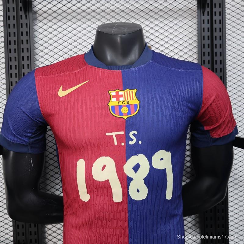 Player Version 25/26 FC Barcelona Home  with Pink "T.S. 1989" Jersey