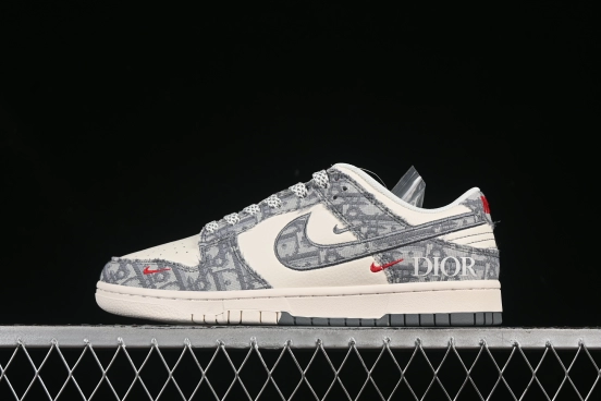 Nike SB Dunk Low Dior Collection Woven Grey Check Anniversary Custom Low-Top Casual Skate Shoes - SJ2258-013