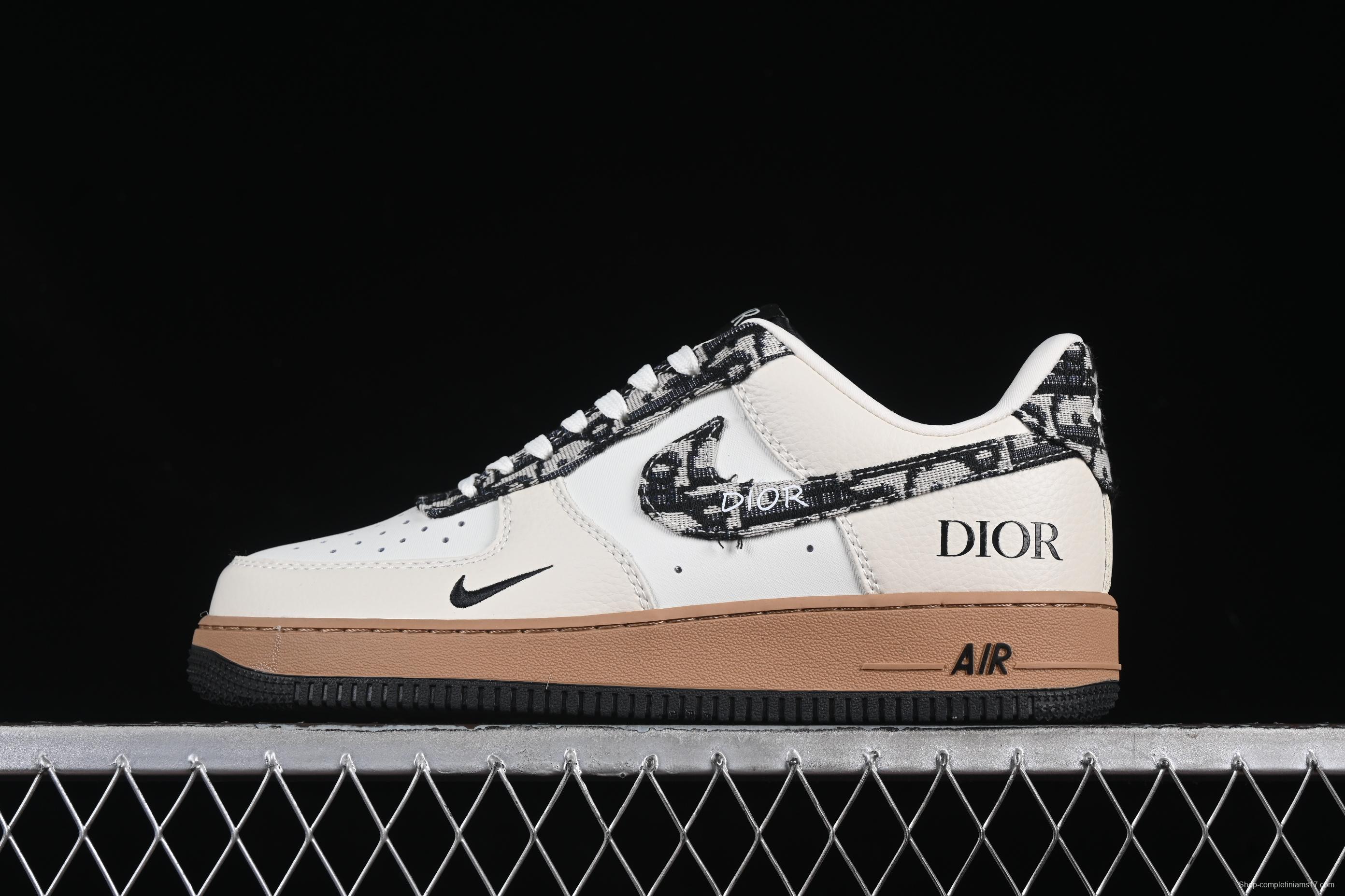 Nike Air Force 1 '07 Low Dior Collaboration Beige Black Grey Stitch Casual Sneakers - KK1988-048