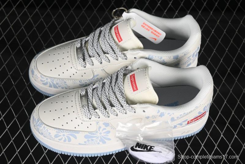 Nike Air Force 1'07 Low Supreme Co-branded Blue and White Casual Sneakers - XX3168-137