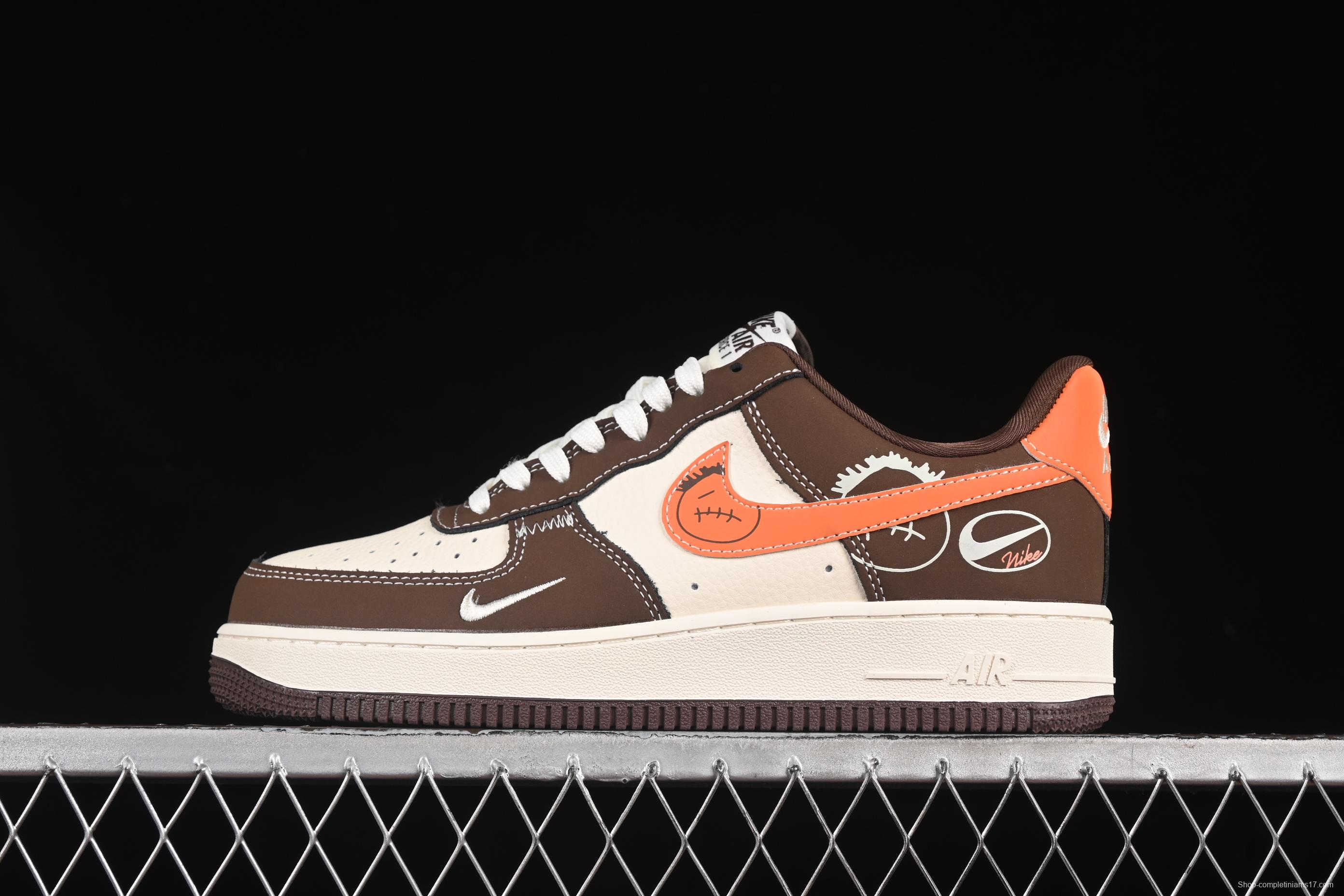 Nike Air Force 1 '07 Low Collaboration Dark Brown Swoosh Casual Sneakers - KK1988-080