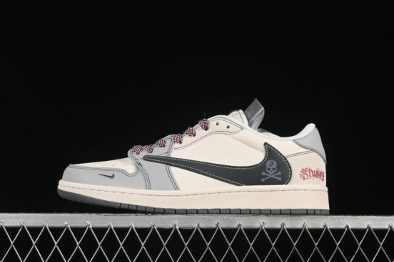 Nike Travis Scott x Fragment Design x Air Jordan 1 Low OG SP AJ1 Stussy Collaboration Black Hook Skull Low Top Casual Sneakers - JJ2508-553