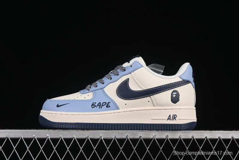 Nike Air Force 1 '07 Low Bape Collaboration Light Blue Swoosh Casual Sneakers - XS1958-554