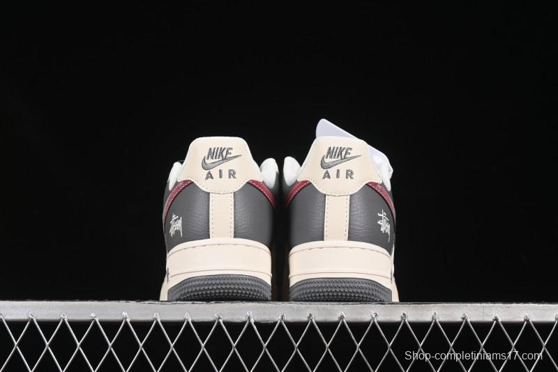 Nike Air Force 1 '07 Low Stussy Collaboration Render Red Swoosh Casual Sneakers - XS1958-573