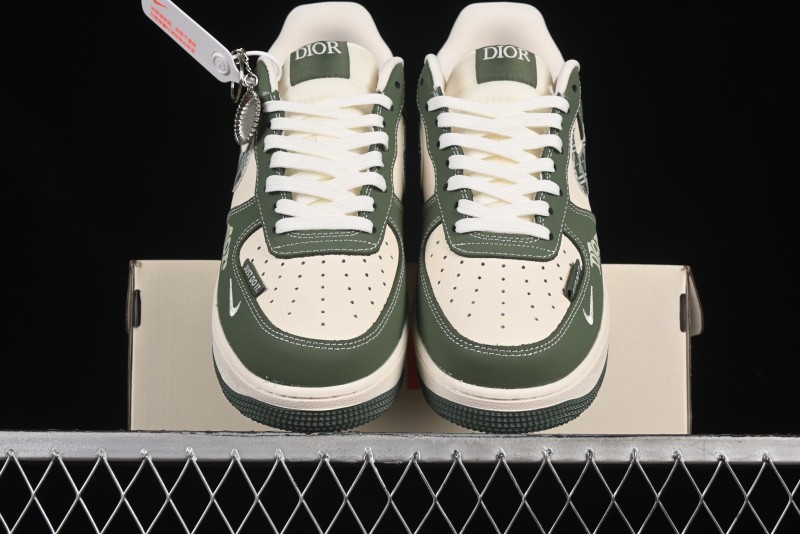 Nike Air Force 1'07 Low Dior Collaboration Dark Green Floral Swoosh Casual Sneakers - KK1988-081