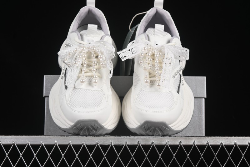 GG-CC Lace Pearl Chain Casual Platform Dad Shoes - 250310 White