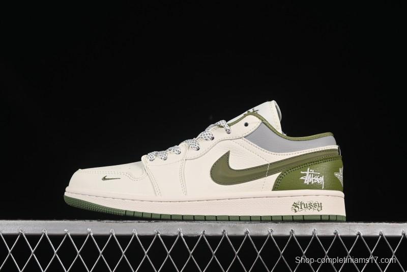 Nike Air Jordan 1 Low Stussy Collaboration Retro Basketball Shoes with 3D Swoosh - XS6086-558