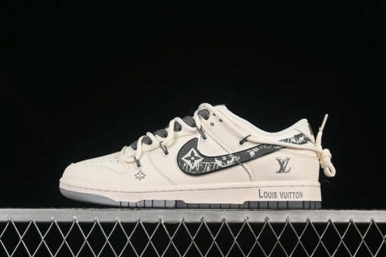 Nike SB Dunk Low LV Series Strap Graffiti Grey Check Anniversary Customized Low-Top Casual Skate Shoes - DM6868-082
