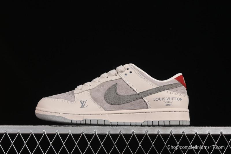 Nike SB Dunk Low LV Collaboration Grey Snake Swoosh Anniversary High-End Custom Low-Top Casual Skate Shoes - XX3168-125