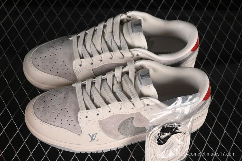 Nike SB Dunk Low LV Collaboration Grey Snake Swoosh Anniversary High-End Custom Low-Top Casual Skate Shoes - XX3168-125