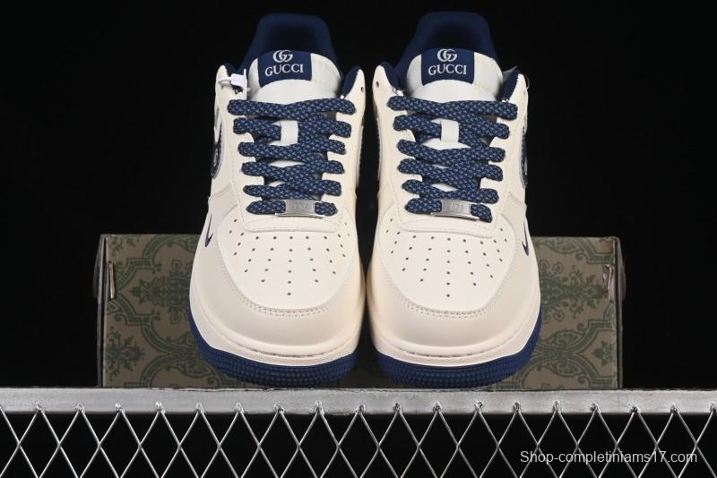 Nike Air Force 1'07 Low Gucci Collaboration Blue Red Swoosh Casual Sneakers - JJ2508-713