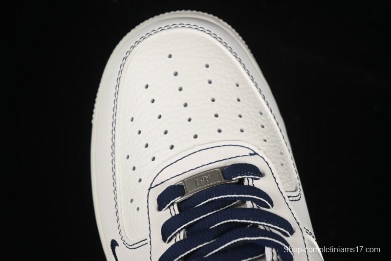 Nike Air Force 1'07 Low Casual Sneakers in Cream with Blue Swoosh - SC9207-535