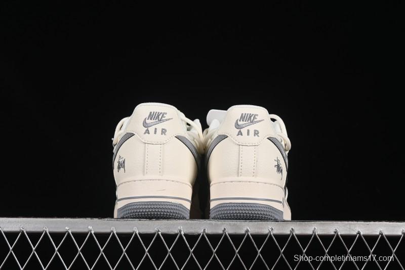 Nike Air Force 1 '07 Low Stussy Collaboration Grey Diamond Lace-Up Casual Sneakers - DM6868-072