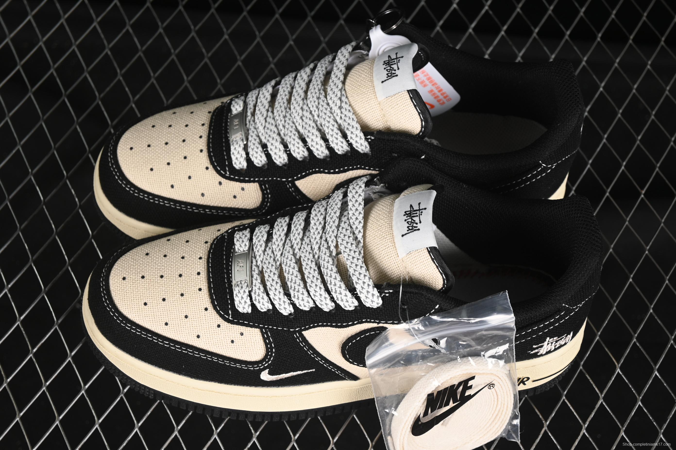 Nike Air Force 1 '07 Low Stussy Collaboration Beige Black Hemp Low-Top Casual Sneakers - XX3168-156