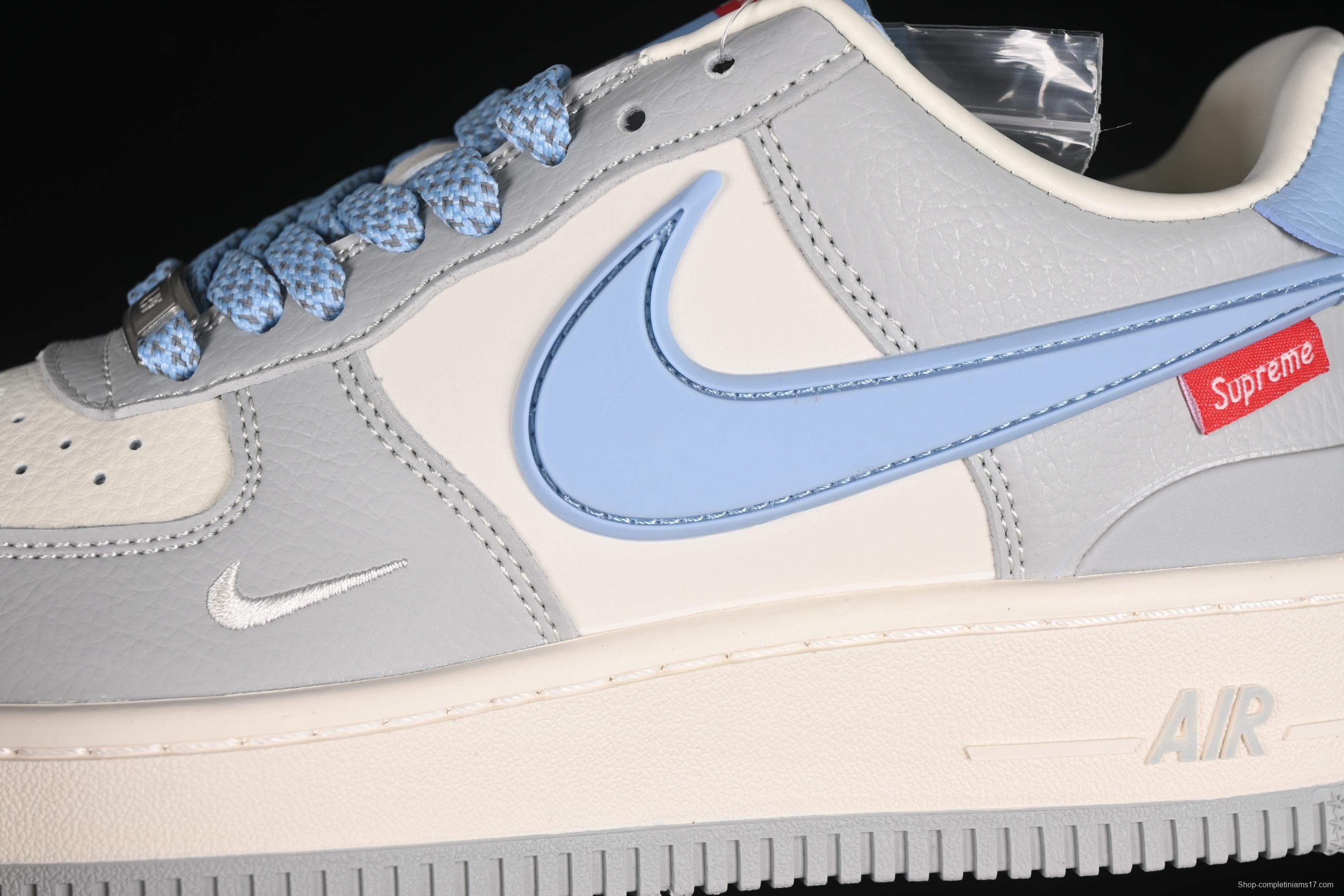 Nike Air Force 1'07 Low Supreme Collaboration Light Blue Swoosh Casual Sneakers - XS3464-577