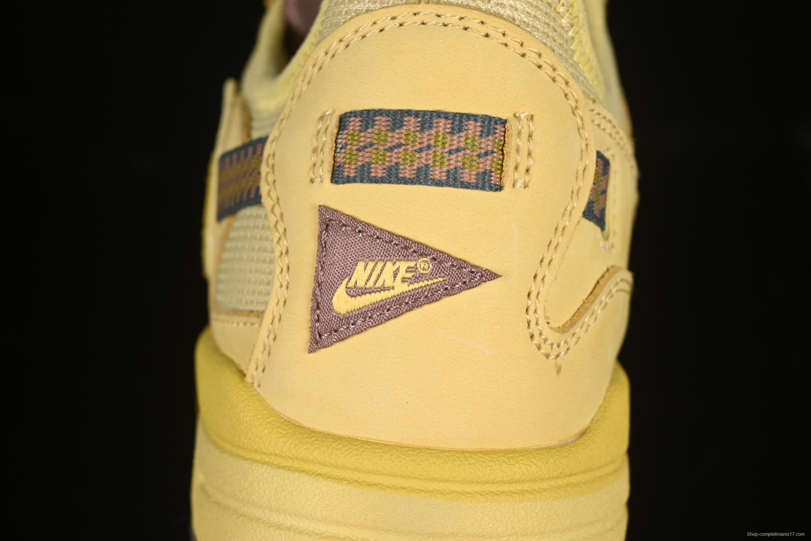 Nike Air Max 1 Travis Scott Collaboration Retro Running Shoes in Wheat Color with Reverse Swoosh - DO9392-700