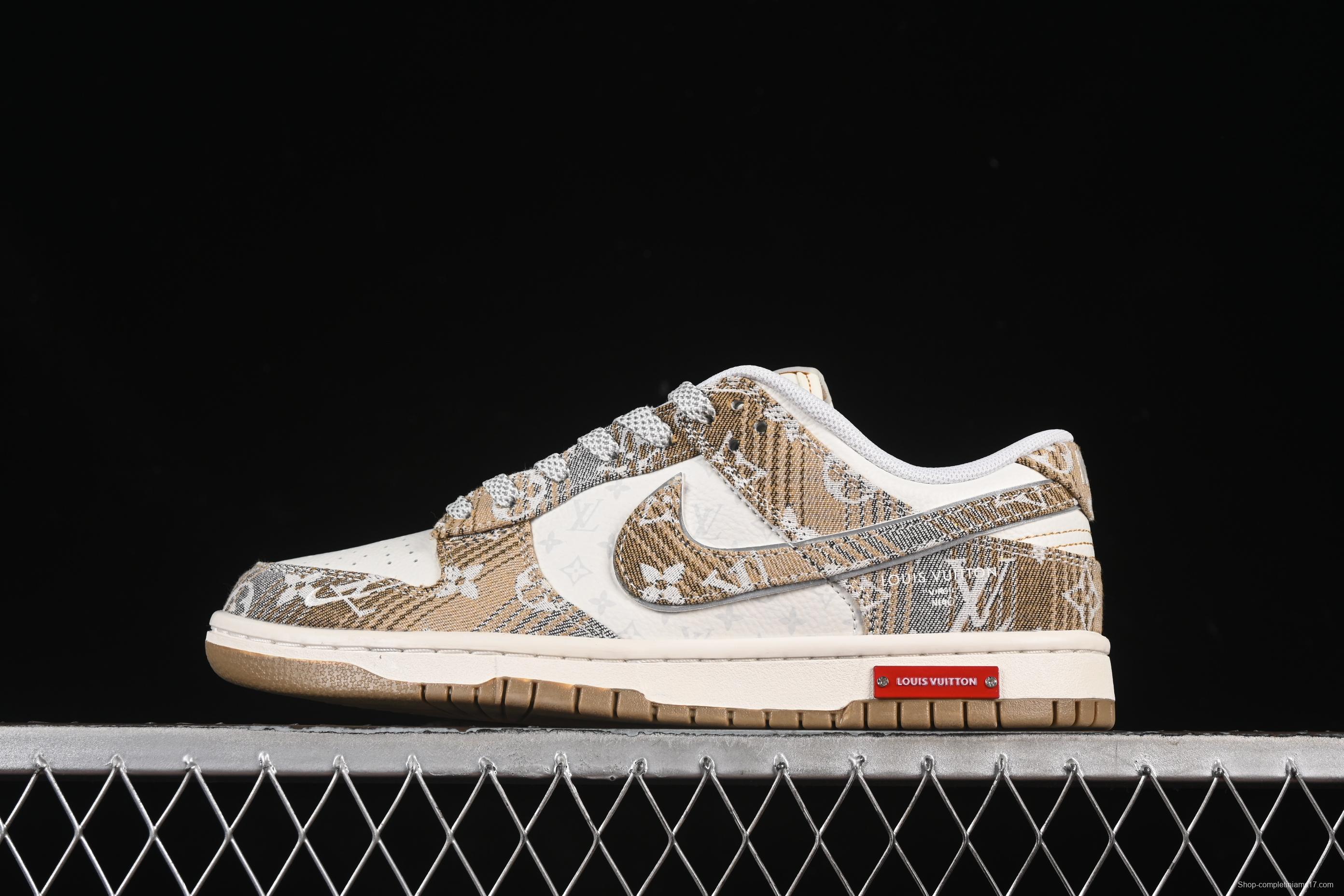 Nike SB Dunk Low LV Collaboration Khaki Grey Anniversary High-End Custom Low-Top Casual Skate Shoes - SC9772-810