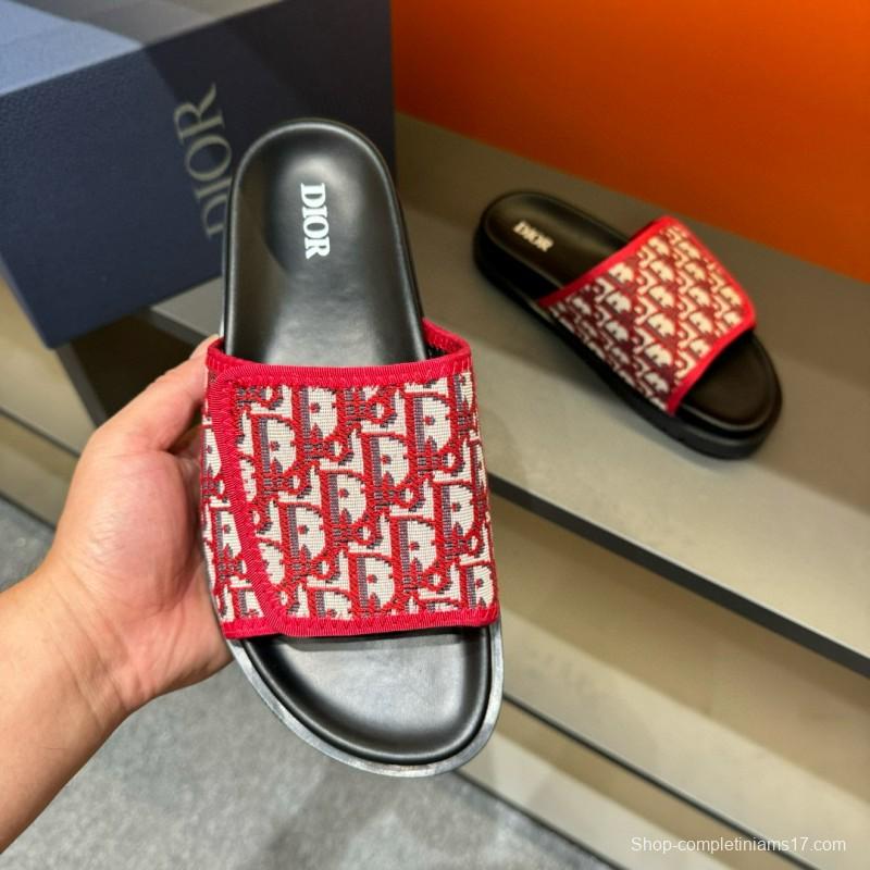 2024 Dior Red White Jacquard Slippers MJ00180