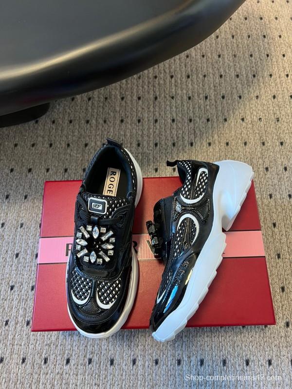 2025 Women Roger Vivier Black Leather Mesh Sneakers