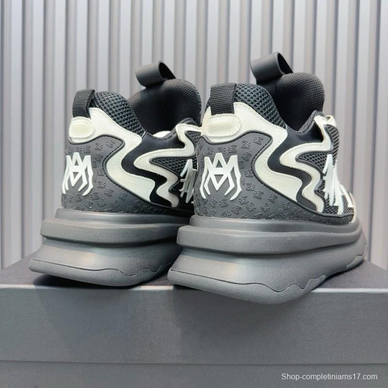 2024 Unisex Amiri Black White Mesh Leather Sneakers MJ00410