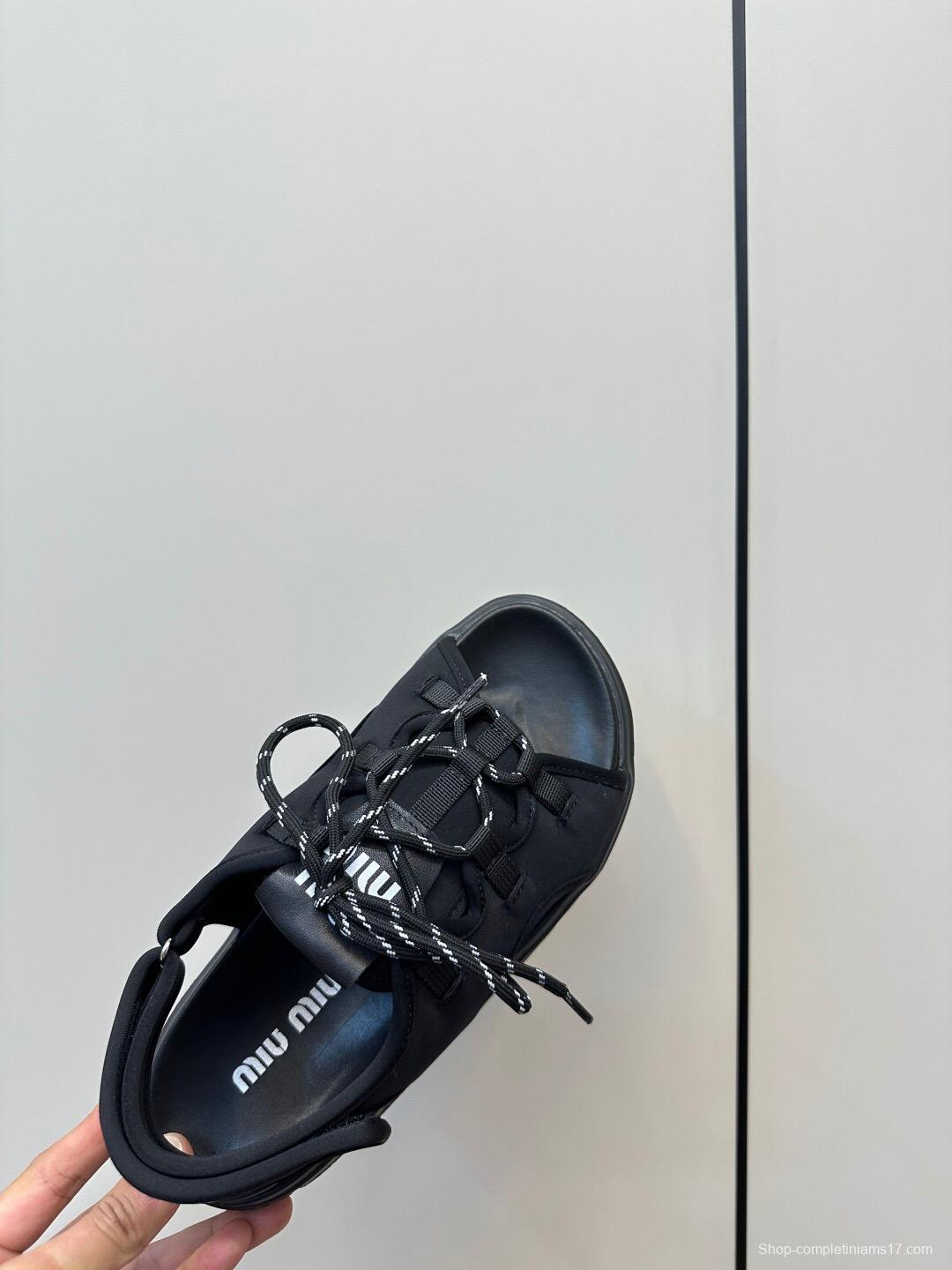 2025 Women Miu Miu Black Leather Sandals LY00240