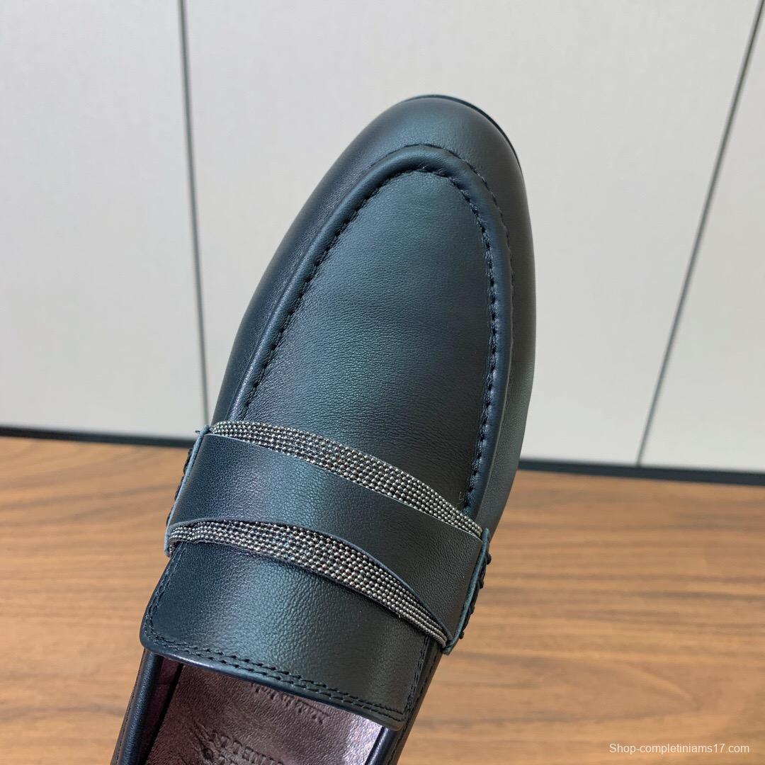 2025 Men Brunello Cucinelli Black Leather Loafers Classic Handmade KFY00300 (M)